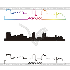 Acapulco skyline linear style with rainbow - vector clip art