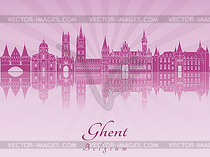 Ghent skyline in purple radiant  - vector clipart