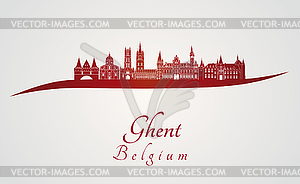 Ghent skyline in red - vector clipart