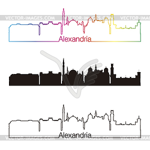 Alexandria skyline linear style with rainbow - vector image