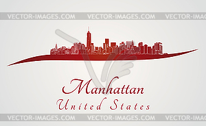 Manhattan skyline in red - vector clipart