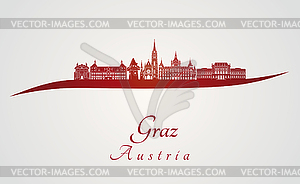 Graz skyline in red - vector image