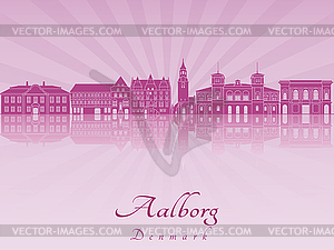 Aalborg skyline in purple radiant  - vector image