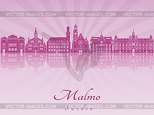 Malmo skyline in purple radiant  - vector image