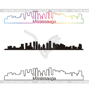 Mississauga skyline linear style with rainbow - vector clip art