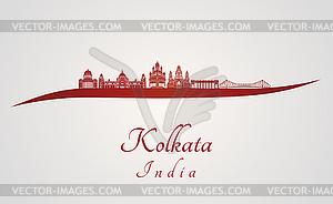 Kolkata skyline in red - vector image