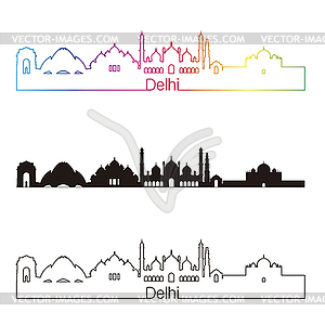 Delhi skyline linear style with rainbow - vector image