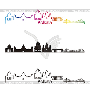 Kolkata skyline linear style with rainbow - vector clipart