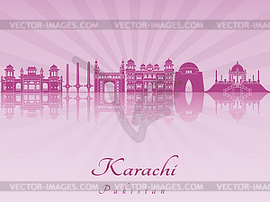Karachi skyline in purple radiant  - vector clipart