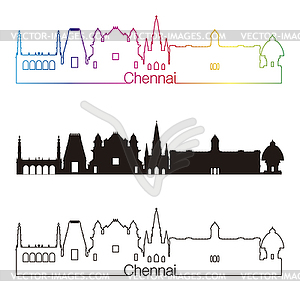 Chennai skyline linear style with rainbow - vector clipart