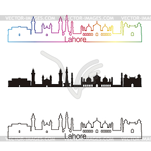 Lahore skyline linear style with rainbow - vector clip art