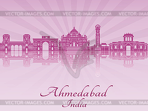 Ahmedabad skyline in purple radiant  - vector image