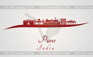 Pune skyline in red - vector image