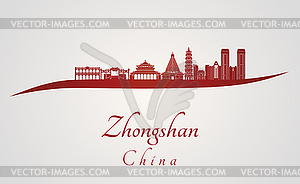 Zhongshan skyline in red - vector clip art