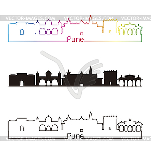 Pune skyline linear style with rainbow - vector clipart