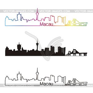 Macau skyline linear style with rainbow - vector image