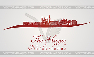 Hague V2 skyline in red - vector clipart