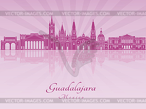 Guadalajara skyline in purple radiant  - vector clipart