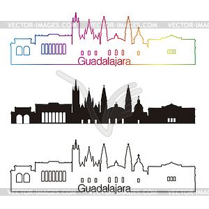 Guadalajara skyline linear style with rainbow - vector image