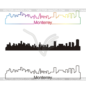 Monterrey skyline linear style with rainbow - vector clipart