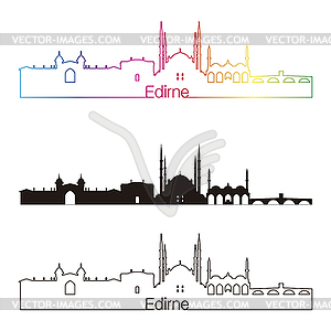 Edirne skyline linear style with rainbow - vector image