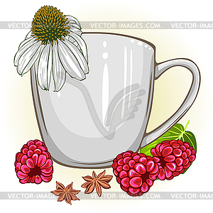 Cup with herbs and berries - vector image