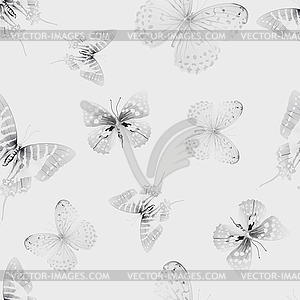 Butterfly seamless 01 grey - vector image