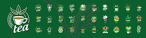 Set of Tea logos on green background - vector clipart
