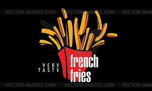 French fries on black background - vector image