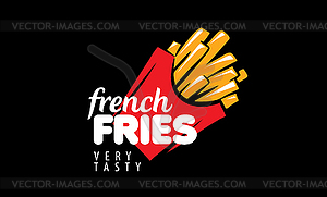 French fries on black background - vector clip art