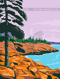 Acadia National Park in Southwest of Bar Harbor - vector clipart