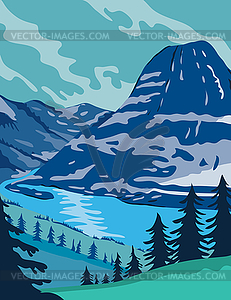 Glacier National Park and Kintla Lake in Montana - vector image