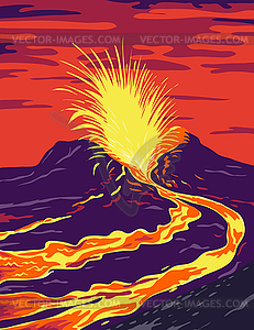 Hawaii Volcanoes National Park with active KIlauea - vector image