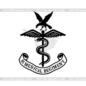 Emblem of 16 Medical Regiment Black and White - vector image