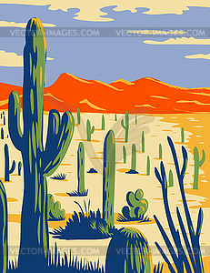 Saguaro National Park with Giant Saguaro Cactus in - vector clipart