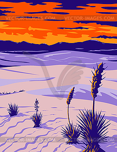 White Sands National Park with Soaptree Yucca in - vector image