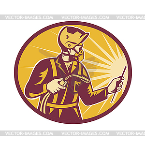 Welder Wearing Half Mask Respirator Holding - vector clipart