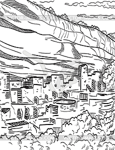 Mesa Verde National Park in Colorado with Puebloan - vector image