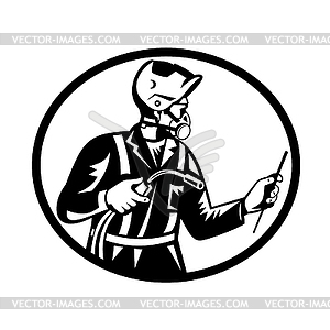 Welder Wearing Half Mask Respirator Holding - vector clip art