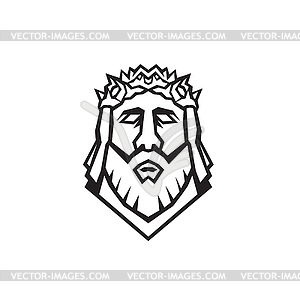 Head of Jesus Christ Redeemer Wearing Crown of - vector clipart