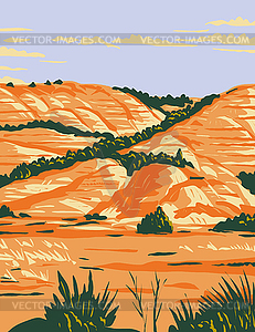 North Dakota Badlands in Theodore Roosevelt Nationa - vector clipart