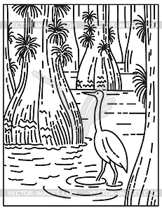 Great Egret Wading in Mangrove and Sawgrass Marsh i - vector clip art