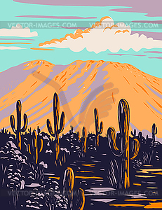 Saguaro Cactus with Wasson Peak in Tucson - vector clip art