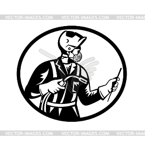 Welder Wearing Face Mask Holding Welding Torch - vector image