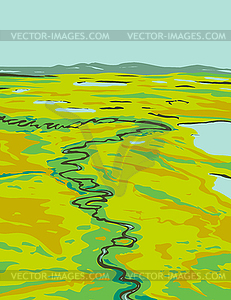 River Snaking Its Way Through Tundra in Southeast - vector clip art