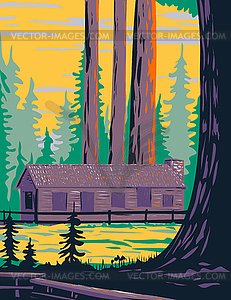 Mariposa Grove Cabin with General Grant and - vector image