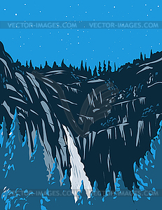 Ночное время у водопадов Cascade Falls или Cascades с Rugged - векторное изображение EPS