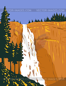 Nevada Falls on Merced River Below Granite Dome - vector clip art