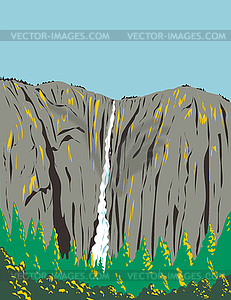 Ribbon Falls Flowing Off Cliff on West Side of El - royalty-free vector image