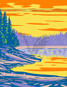 Ribbon Lake in Canyon Section of Yellowstone - vector clip art